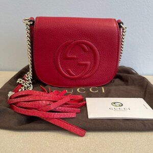Gucci Red Pebbled Calfskin Leather Soho Chain Small Shoulder Bag - Preowned